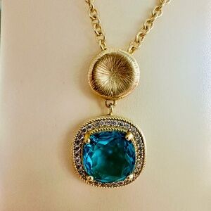 Matte Gold Blue Topaz Color Stone Necklace